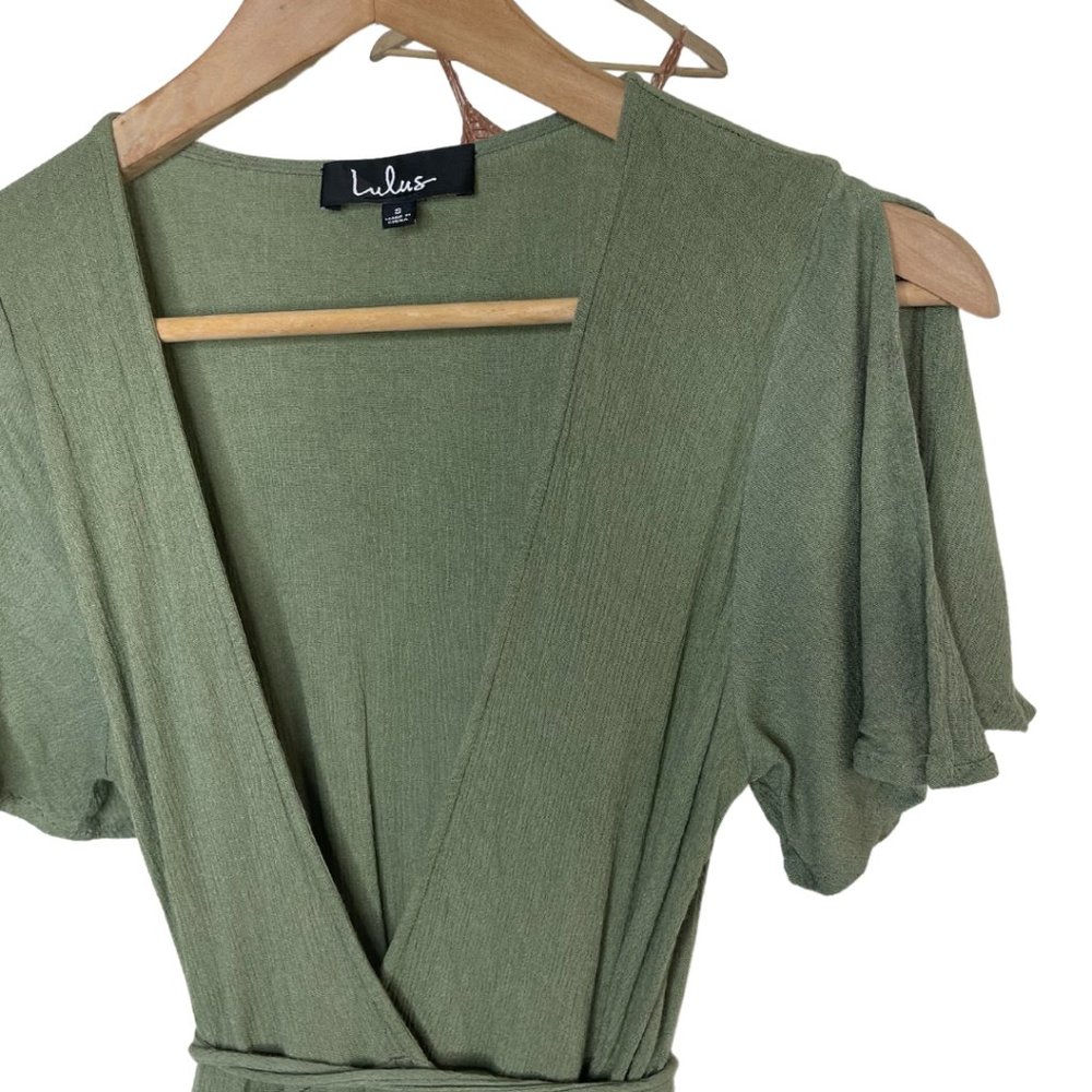 👗 LULU'S | Much Obliged Washed Olive Green Wrap Maxi Dress | Size S - Picture 6 of 12